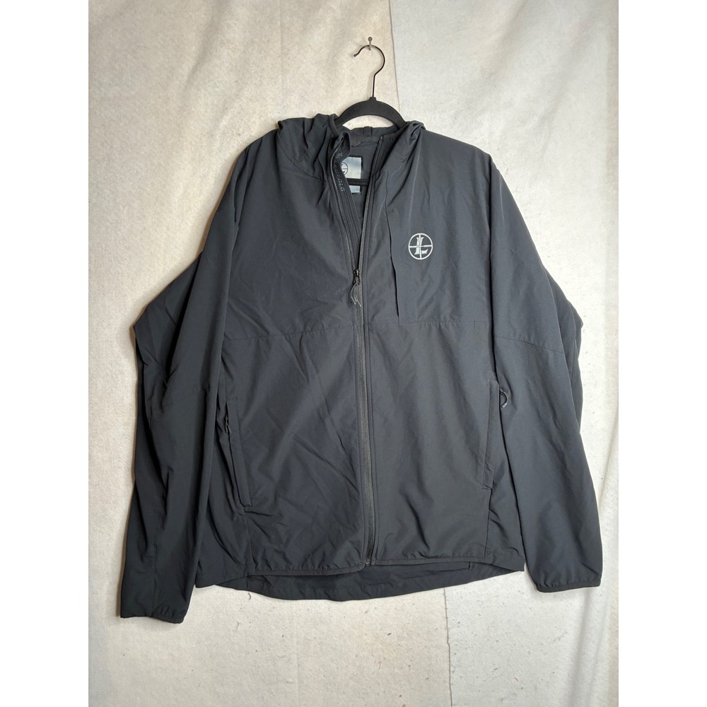 Leupold Mens‎ Black Hooded Full Zip Windbreaker Jacket XXL Stretch Performance